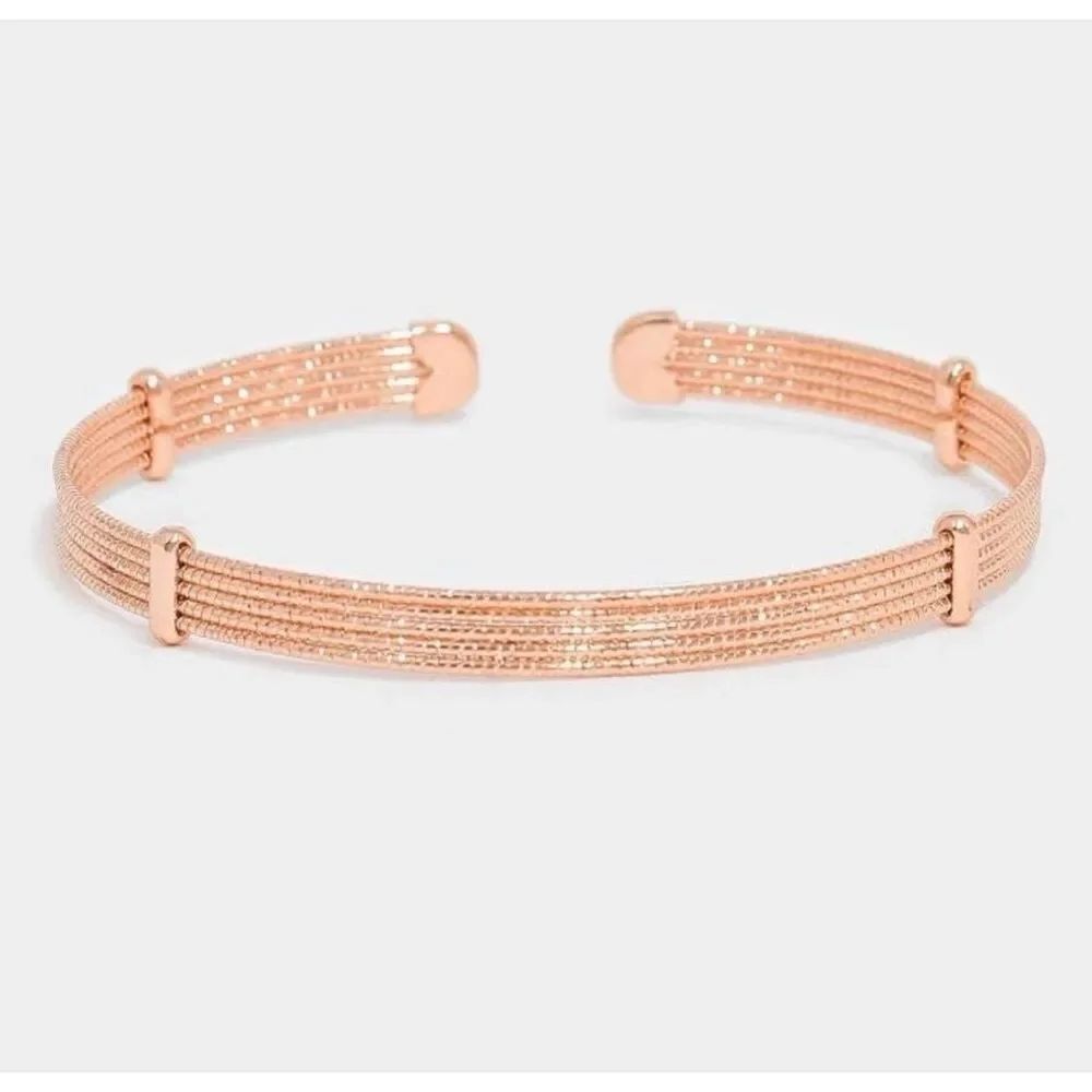 Brand New Boutique Womens Rose Gold Tiered Layered Metal Cuff Bracelet
